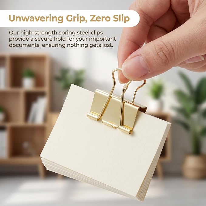 Gold Binder Clips, 100 Pack | Solid Metal, Stainless Steel Handle, Office - Image 5