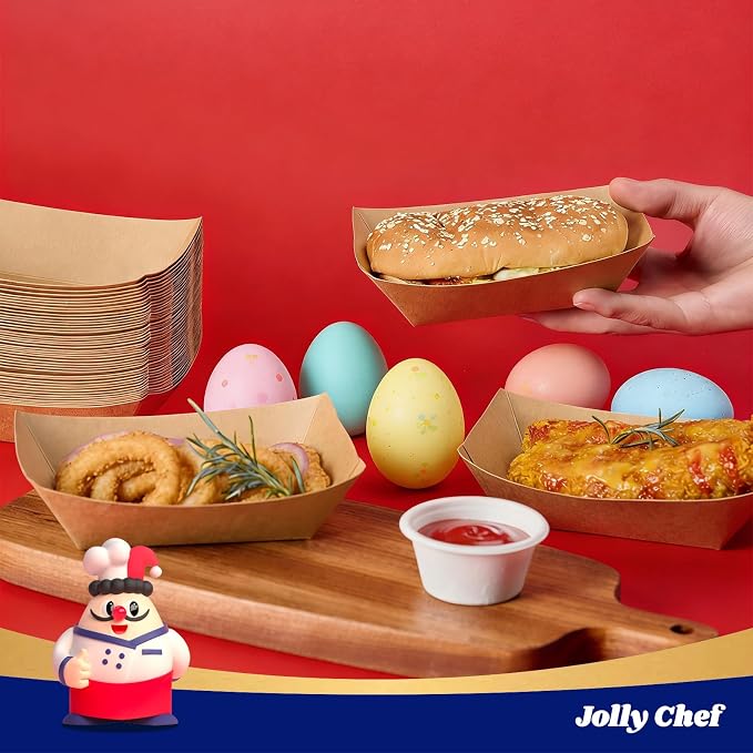 JOLLY CHEF 2lb Paper Food Trays, 100 Pack Disposable Paper Boat, Serving Boats - Image 7