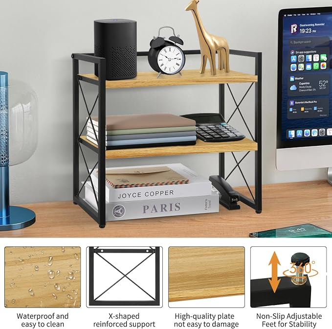 YINMIT Desktop Shelf Organizer, 2 Tier Office Shelves, Wood Desk Organizer - Image 4