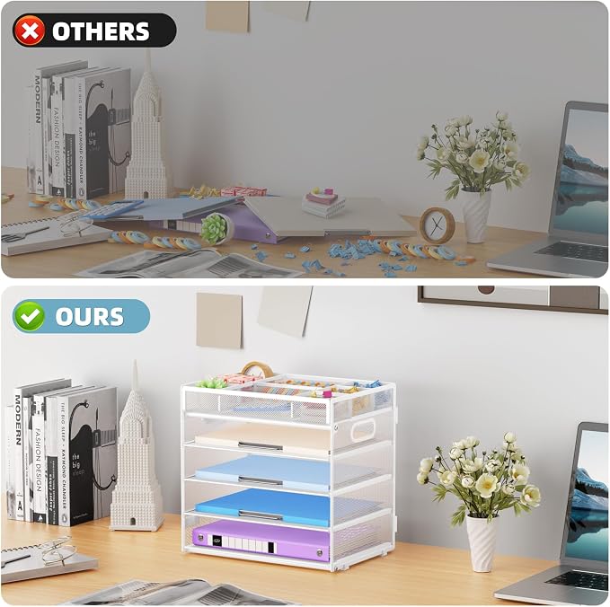 Marbrasse 5 Tier Paper Organizer Letter Tray, Mesh Desk File Organizer - Image 5
