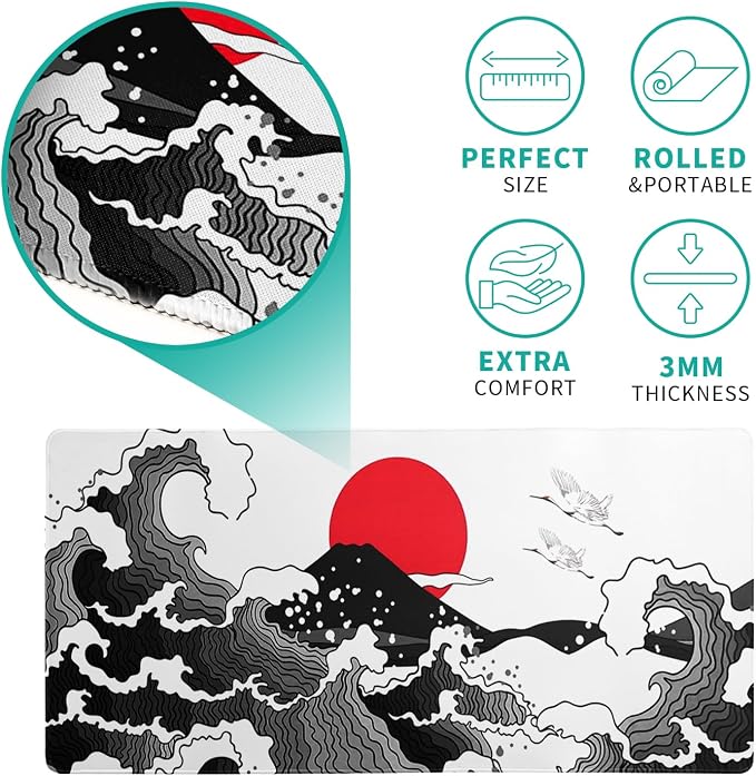 Japanese Red and Black Wave Gaming Mouse Pad Extended Large Mouse Mat Desk Pad - Image 5