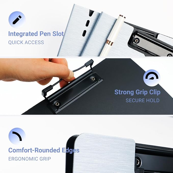 Clipboard Folder, with Dual Metal Clips, Embossed-Texture, Folding 360° Rotating - Image 3