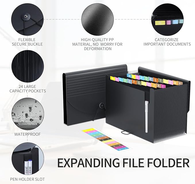 24 Pockets Expanding File Folder, Accordion File Organizer, Document Organizer - Image 2