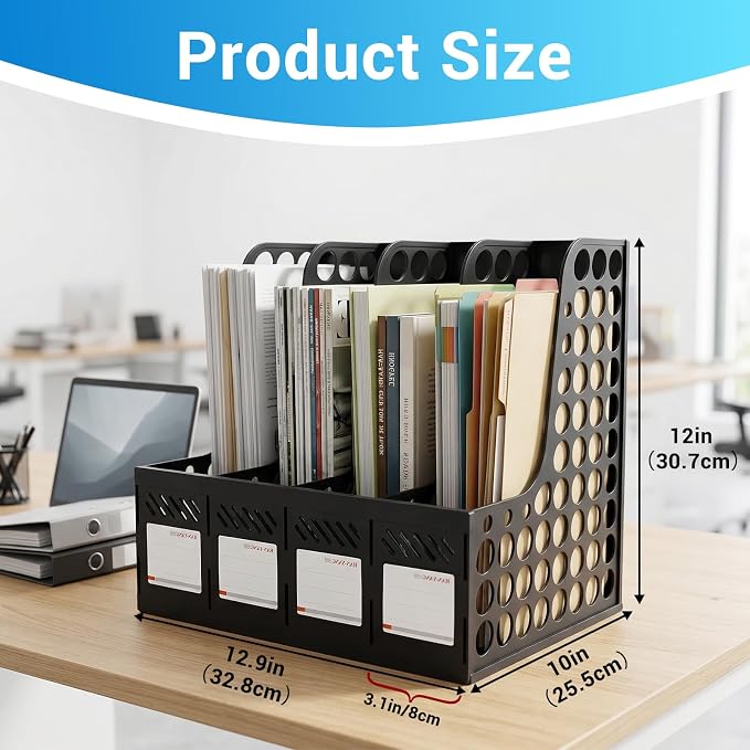 Ysenchan Plastic Magazine File Holder & Desk Organizer, 4 Vertical Compartments - Image 2