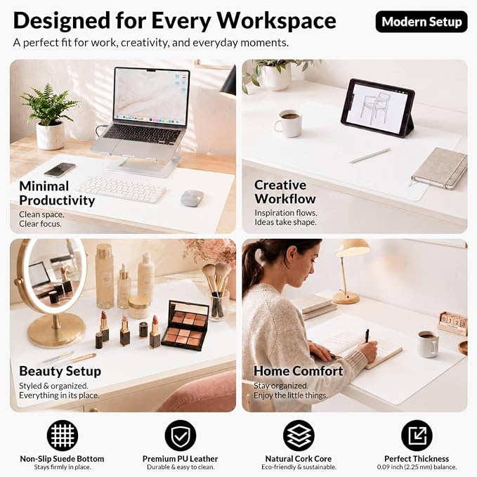 AFIING Cork Desk Mat 35.4" x 17", Dual-Sided Natural Cork & PU Leather Desk Pad - Image 6