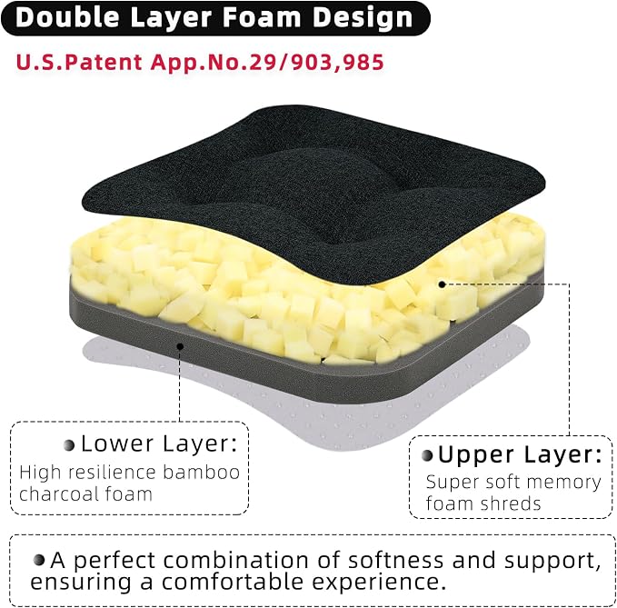 GOFORIT Chair Cushions Set of 4, Tufted Shredded Memory Foam Chair Pads - Image 2