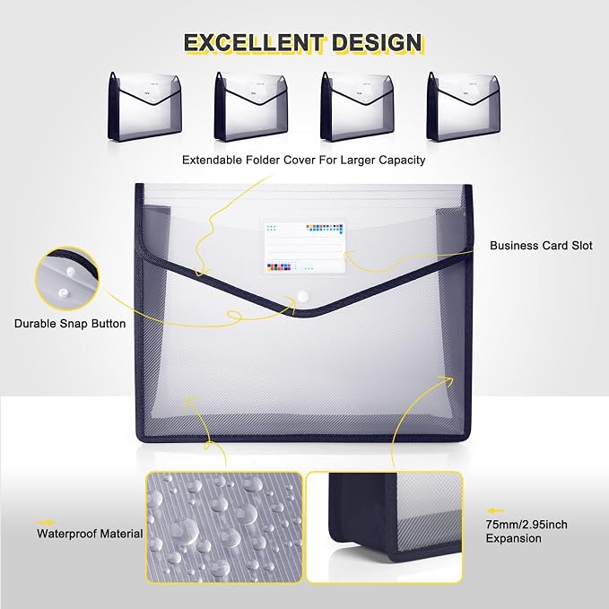Plastic File Folders, Waterproof Transparent Expandable File Organiser - Image 2