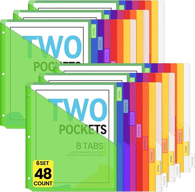 Sooez 48 Count Dividers with Pockets, 8 Tabs Binder Dividers by Sooez