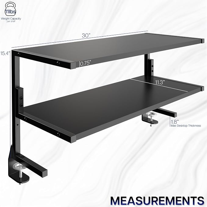 VIVO Black Clamp-on 30 inch 2-Tier Desk Shelf, STAND-SHELF30C | Above or Below - Image 3