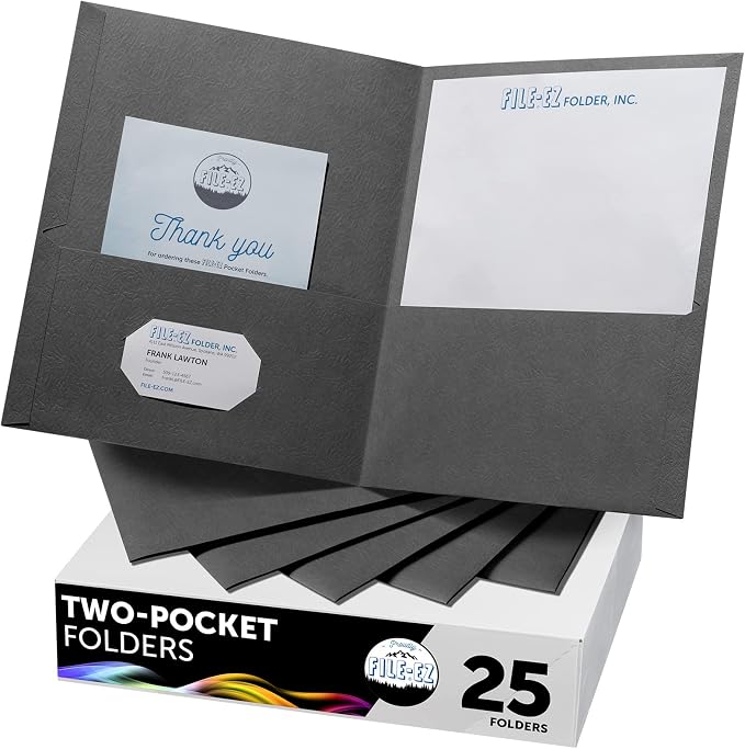 FILE-EZ Two-Pocket Folders, Dark Gray Color, Textured Paper, Matte Finish by FILE-EZ