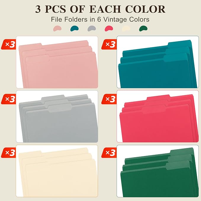 Color File Folders, 1/3-Cut Tabs, 18 Pack File Folder Letter Size, 8.5x11 Inch - Image 4