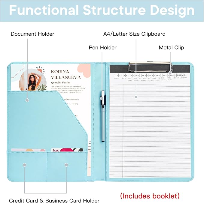 Professional Padfolio with Clipboard, Faux Leather Portfolio Folder Binder - Image 2