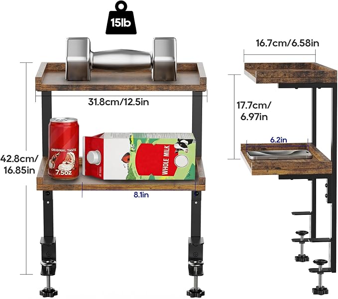 Clamp On Desk Shelf 2-Tier, 12.5 inche Wood Shelving Unit - Image 3