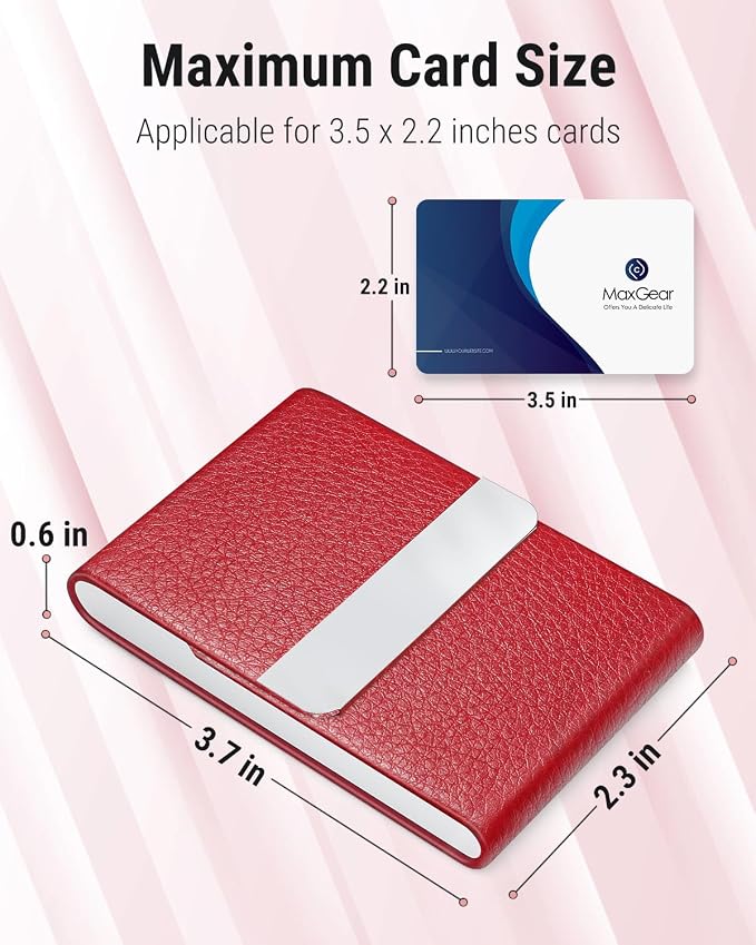 MaxGear Business Card Holder, PU Leather Business Card Case, Magnetic Closure - Image 5