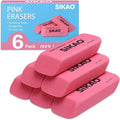 Pink Erasers, 6 Pack Pencil Erasers | Latex-Free & Smudge-Free Beveled Rubber by Sikao