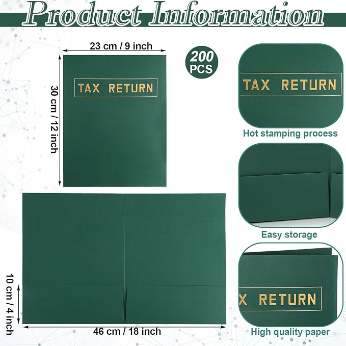 Kosiz 200 Pcs Tax Return Folders Bulk 9 x 12 Inch 2 Pocket Gold Foil Stamped - Image 2