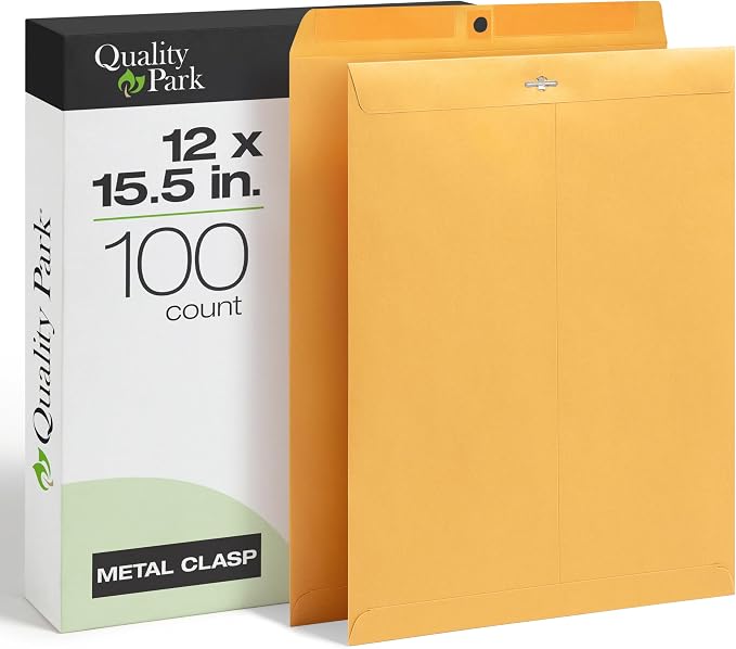Quality Park 12 x 15-1/2 Clasp Envelopes, Clasp and Gummed Closures, by Quality+Park