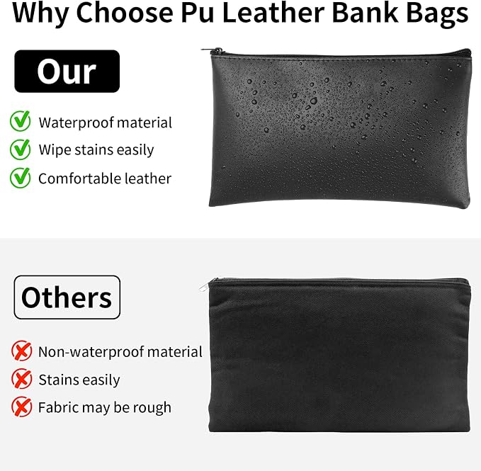 2 Pack Money Bags with Zipper, 11x6.1 Inch PU Leather Cash Pouch, Secure Bank - Image 7