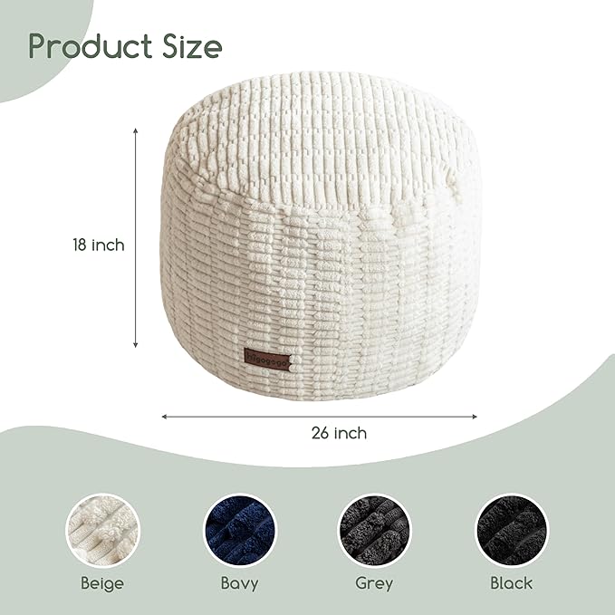 HIGOGOGO Pouf Ottoman Stuffed Round Modern Foam Filled Foot Rest Poufs - Image 2