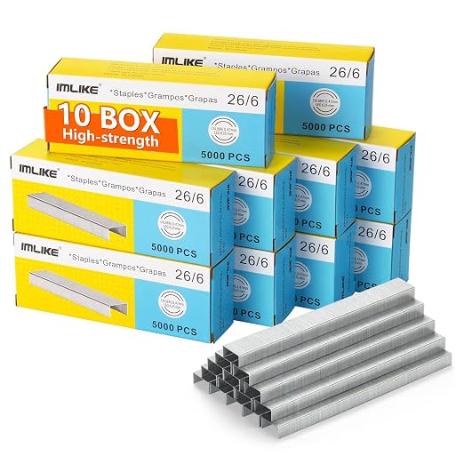 IMLIKE 26/6 Standard Staples 1/4"-10 Boxes, Chisel Point, by IMLIKE