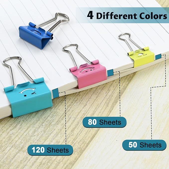 100 Pack Binder Clips Paper Clamps Assorted Sizes and Colors Cute Binder Clips - Image 3
