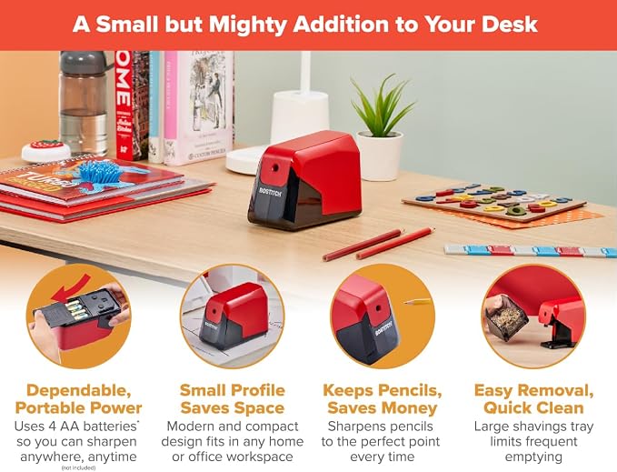 Bostitch Office Battery Pencil Sharpener, 4X Longer Cutter Life, Tip Saver - Image 3