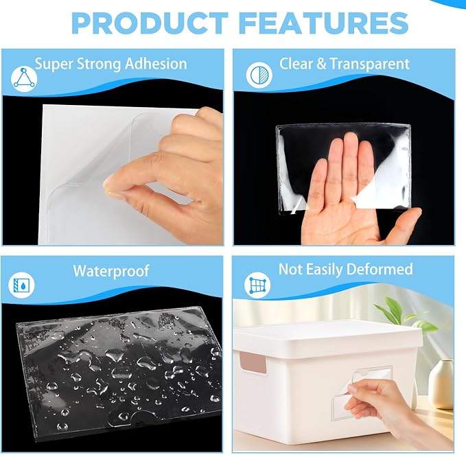 56 Pack Clear Self-Adhesive Pockets, PVC Label Holders - Image 3
