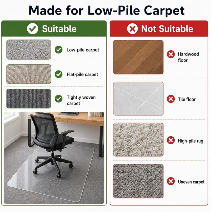 Office Chair Mat for Carpet: 36" x 48" Plastic Heavy Duty Computer Desk Mats - Image 3