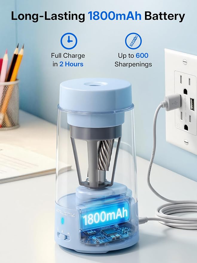 JARLINK Electric Pencil Sharpener, Fully Automatic Rechargeable Pencil Sharpener - Image 5