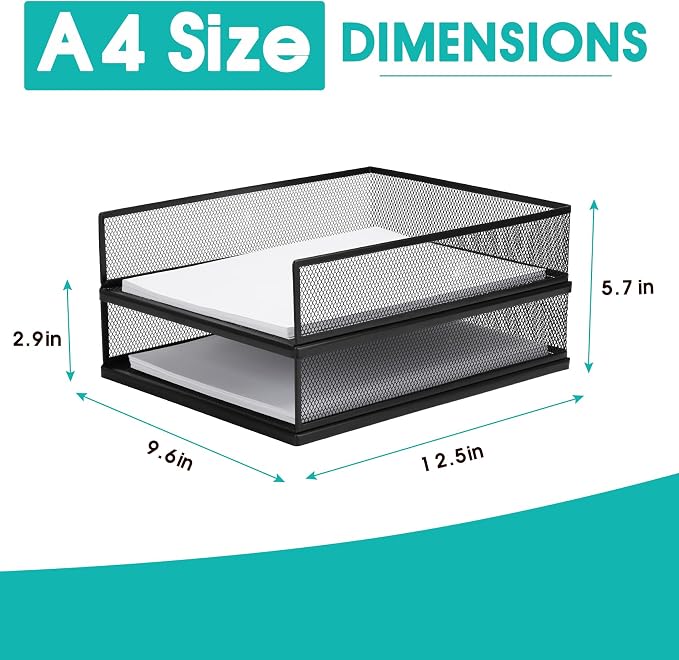 Wire Mesh Letter Trays Paper Tray Desk File Organizer, 2 Pack Stackable Metal - Image 2