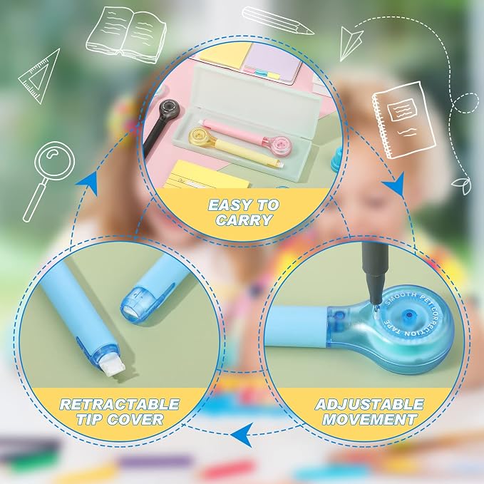 Gersoniel 10 Pack Correction Tape Pen Correctional Ink Tape Push Pull Protective - Image 4