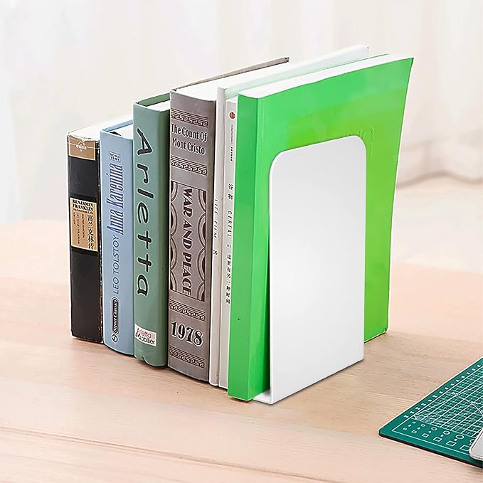 VFINE White Bookends 2 Pair, Metal Shelf Book Ends, Bookends - Image 8