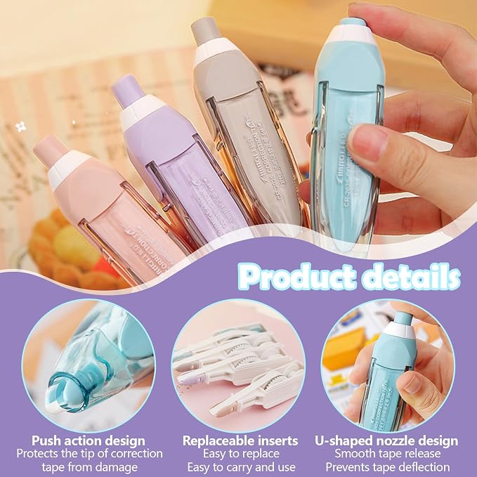 ASTIMESA 4 Pcs Refillable Retractable Correction Tape, Correction Tape Pen Easy - Image 3