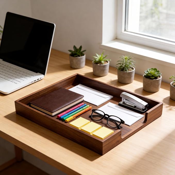 Bamber Wood Letter Tray Wooden Desk Organizer Paper Document File Tray - Image 7