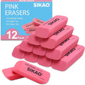 Pink Erasers, 12 Pack Pencil Erasers | Latex-Free & Smudge-Free Beveled Rubber by Sikao