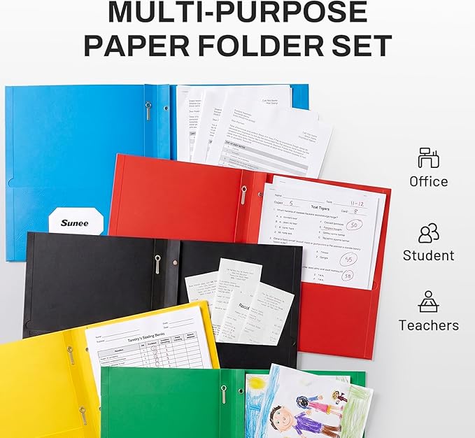 SUNEE 2 Pocket Folders with Prongs, Paper Folders with 2 Pockets and 3 Prongs - Image 5