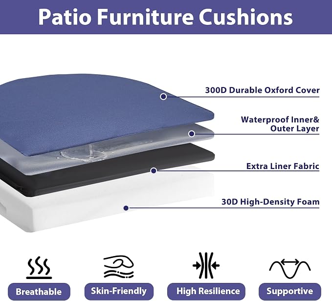 IPYNBAP Outdoor Chair Cushions Set of 4, Waterproof Outdoor Seat Cushions - Image 2