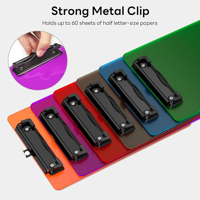 6 Pack Colorful Small Clipboard, A5 Mini Clip Board | Black Clip, 9 x 6" - Image 4