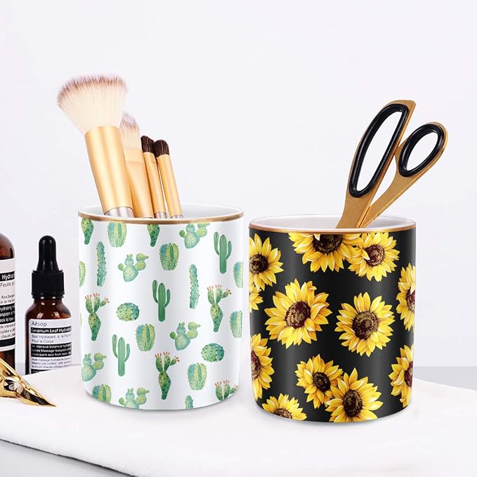 Pen Holder, Cute Pencil Holder for Desk, Makeup Brush Holder Floral Pattern - Image 8