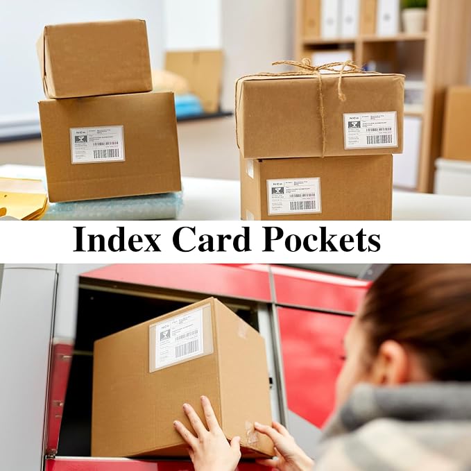 48 Pack 4" x 6" Index Card Holder Adhesive Plastic Label Holders Clear Tote Bag - Image 4