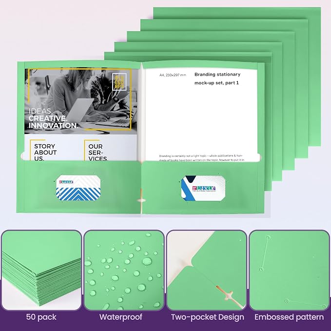 BIBRADAA® 50 Packs Green 2 Pocket Folders, Paper Folders - Image 6