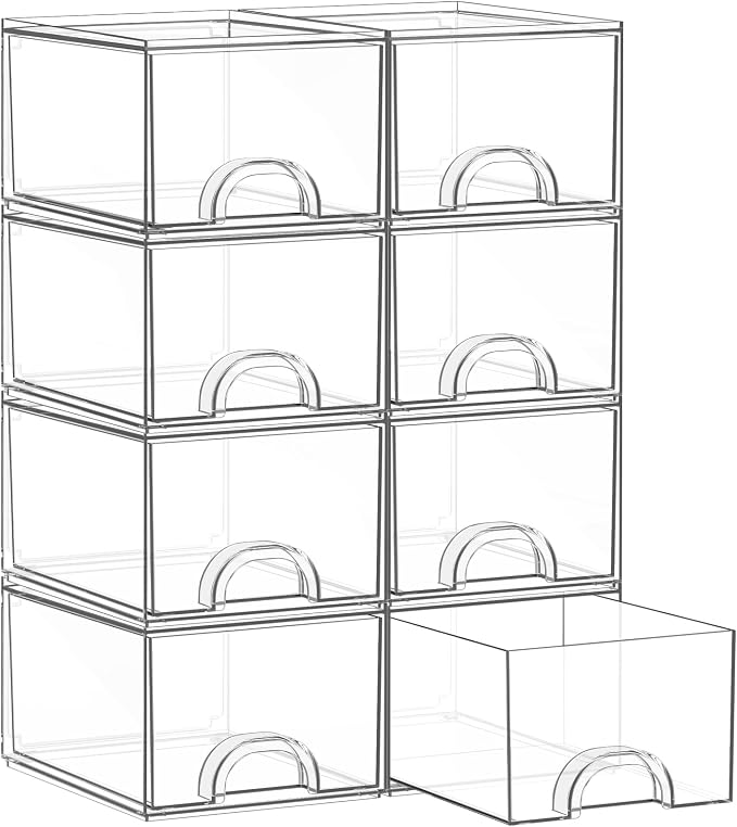 8 Pack Small Clear Stackable Acrylic Storage Boxes by Unknown