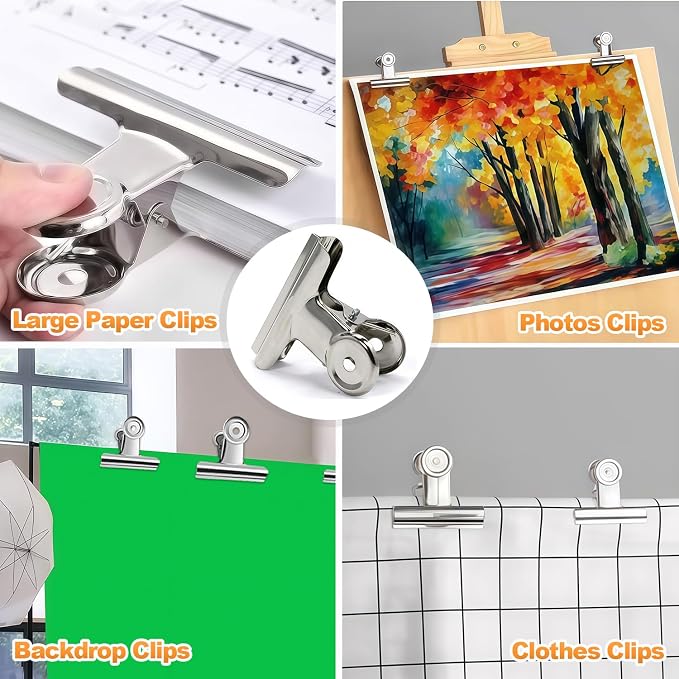 Stainless Steel Metal Hinge Clips 24 Pcs, Small Bulldog Clips 1.5 Inch - Image 3