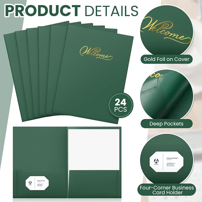 Henoyso 24 Count Welcome Pocket Folders, 9 x 12 Inch Two-Pocket Folder Gold - Image 3