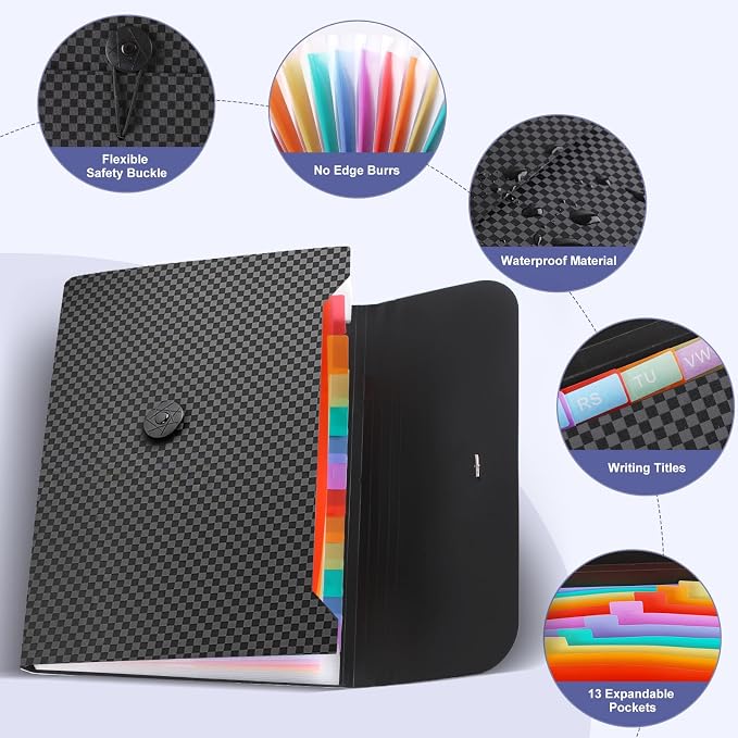 13 Pocket Expanding File Organizer, Accordion Document Folder - Image 3