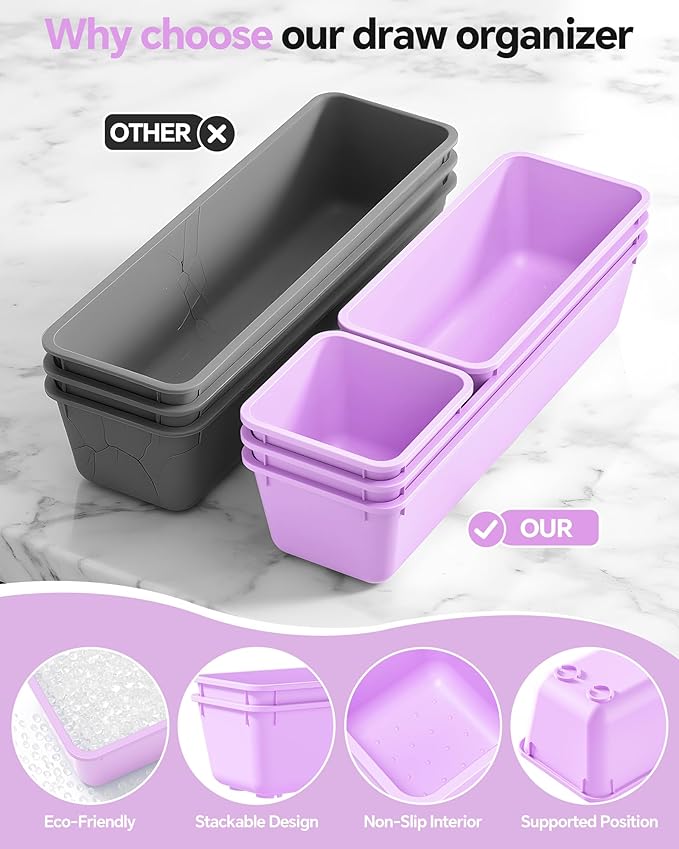 Canfanni 13 Pack Plastic Drawer Organizers Set, 3 Sizes Desk Drawer Organizer - Image 3