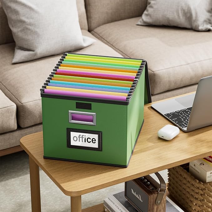 File Organizer Box with Lid, Collapsible Faux Leather Document Organizer - Image 8