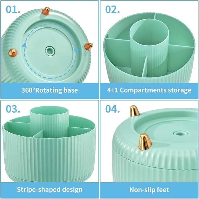 Marbrasse Desk Organizer, 360-Degree Rotating Pen Holder, Desk Organizers and - Image 4