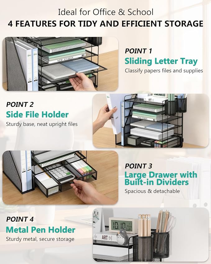 WALI Desk File Organizer, 6 Tier Desktop Paper Letter Tray Organizer - Image 4