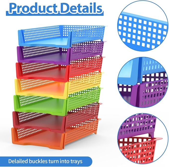 7 Pcs Plastic Stackable Paper Tray Turn in Trays Classroom Teachers Desk - Image 3